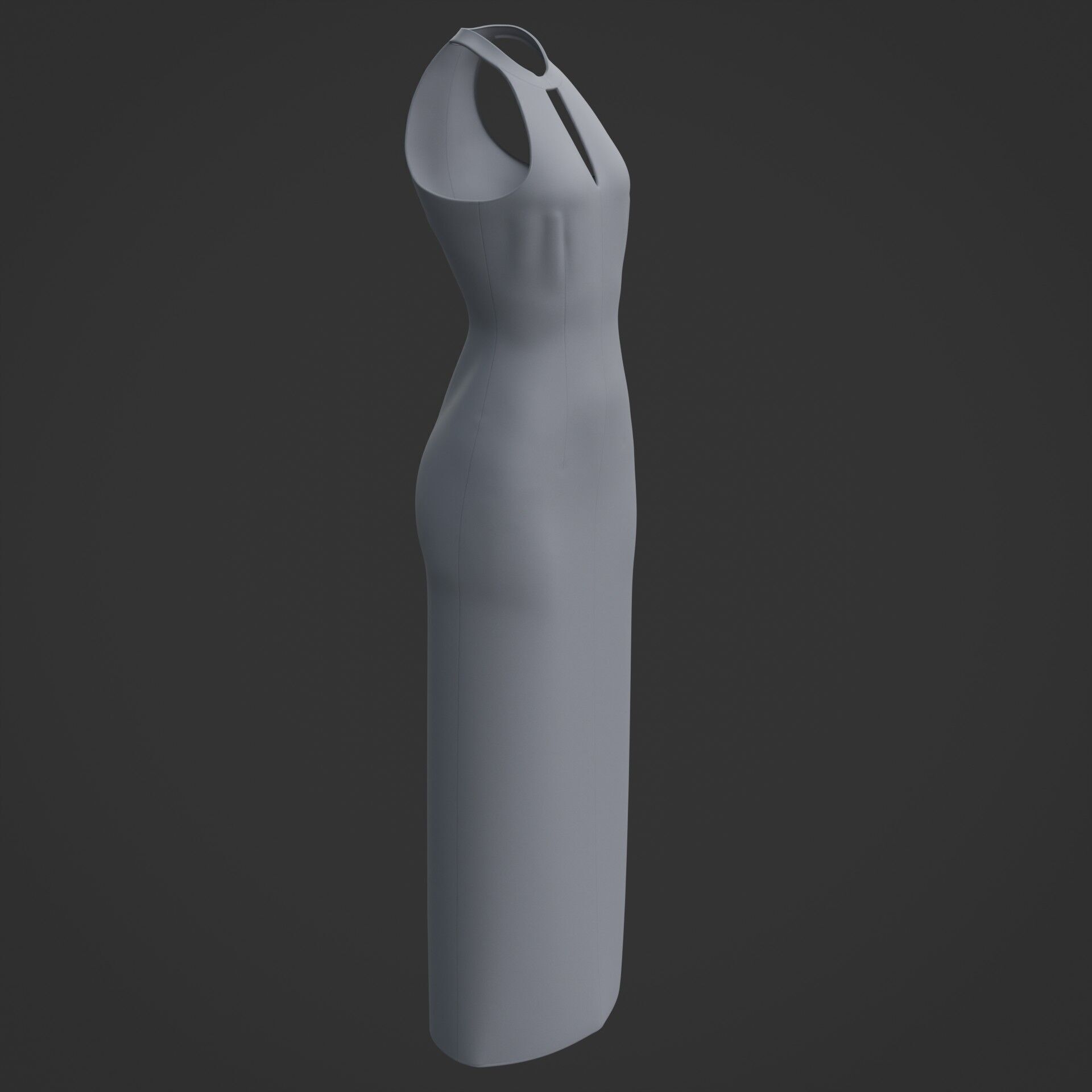 3D Female long dress - Halterneck dress Low-poly 3D model_5