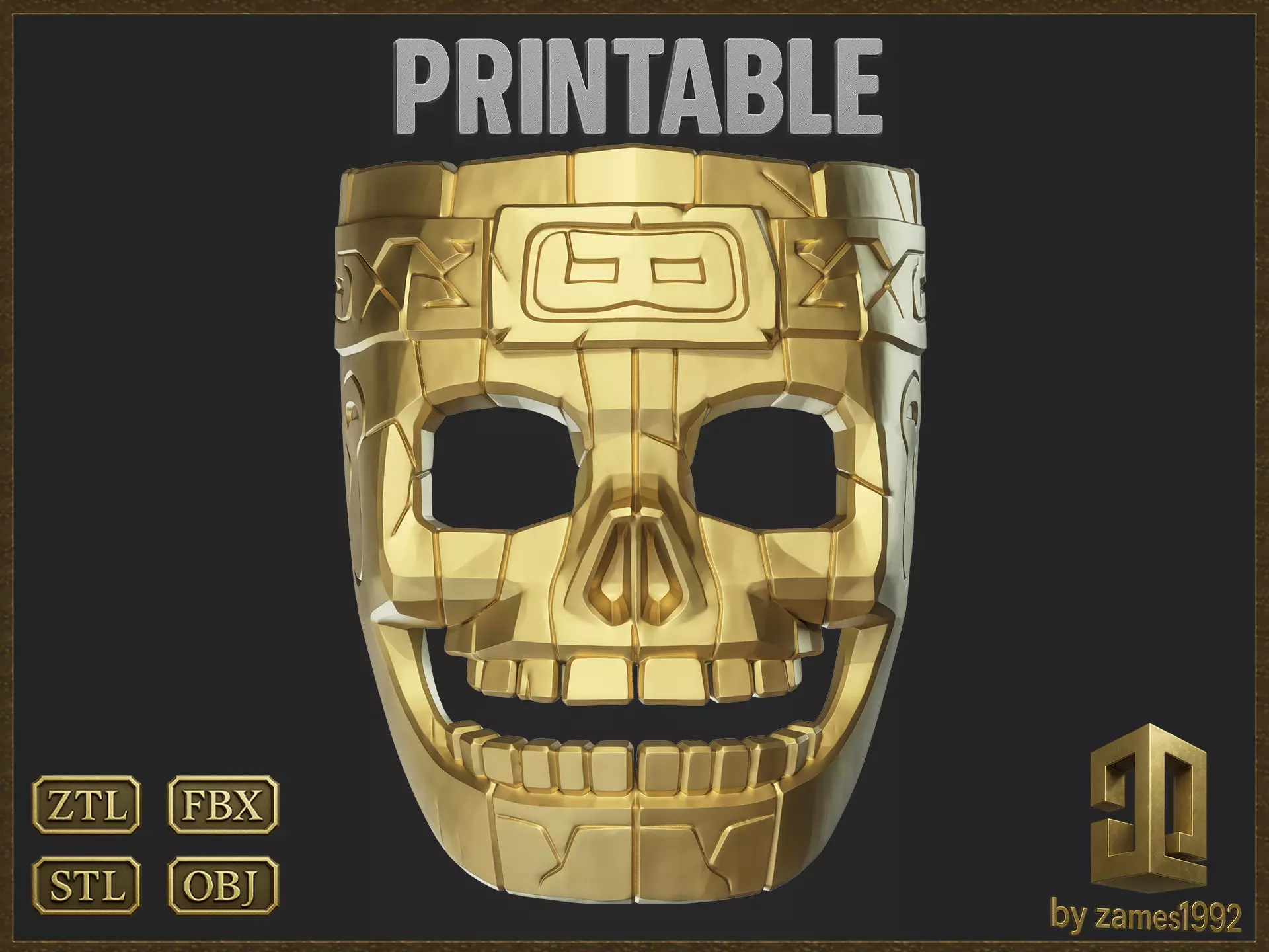 Aztec Skull Mask  3D print model_0