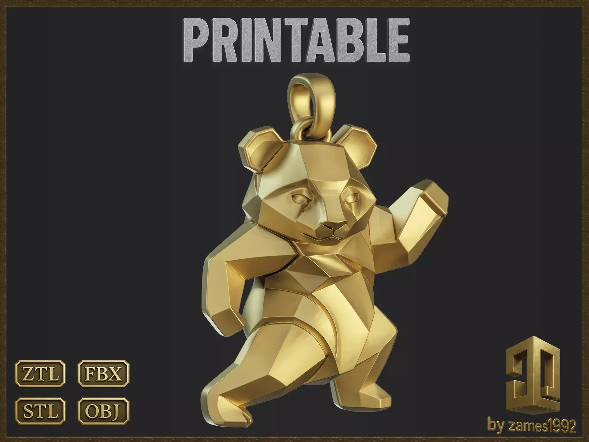 Polygonal Panda Jewelry  3D print model_0