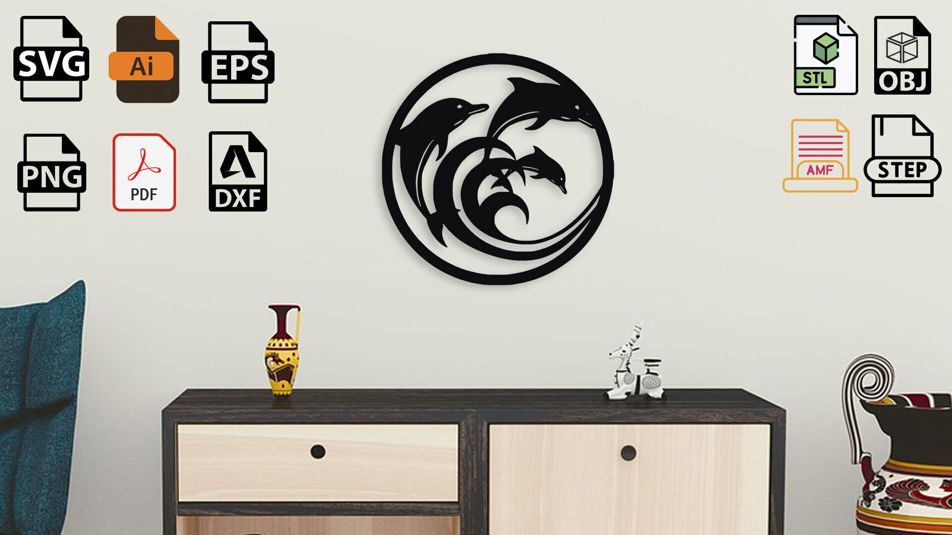 Dolphin Wall Decor 3D model_3