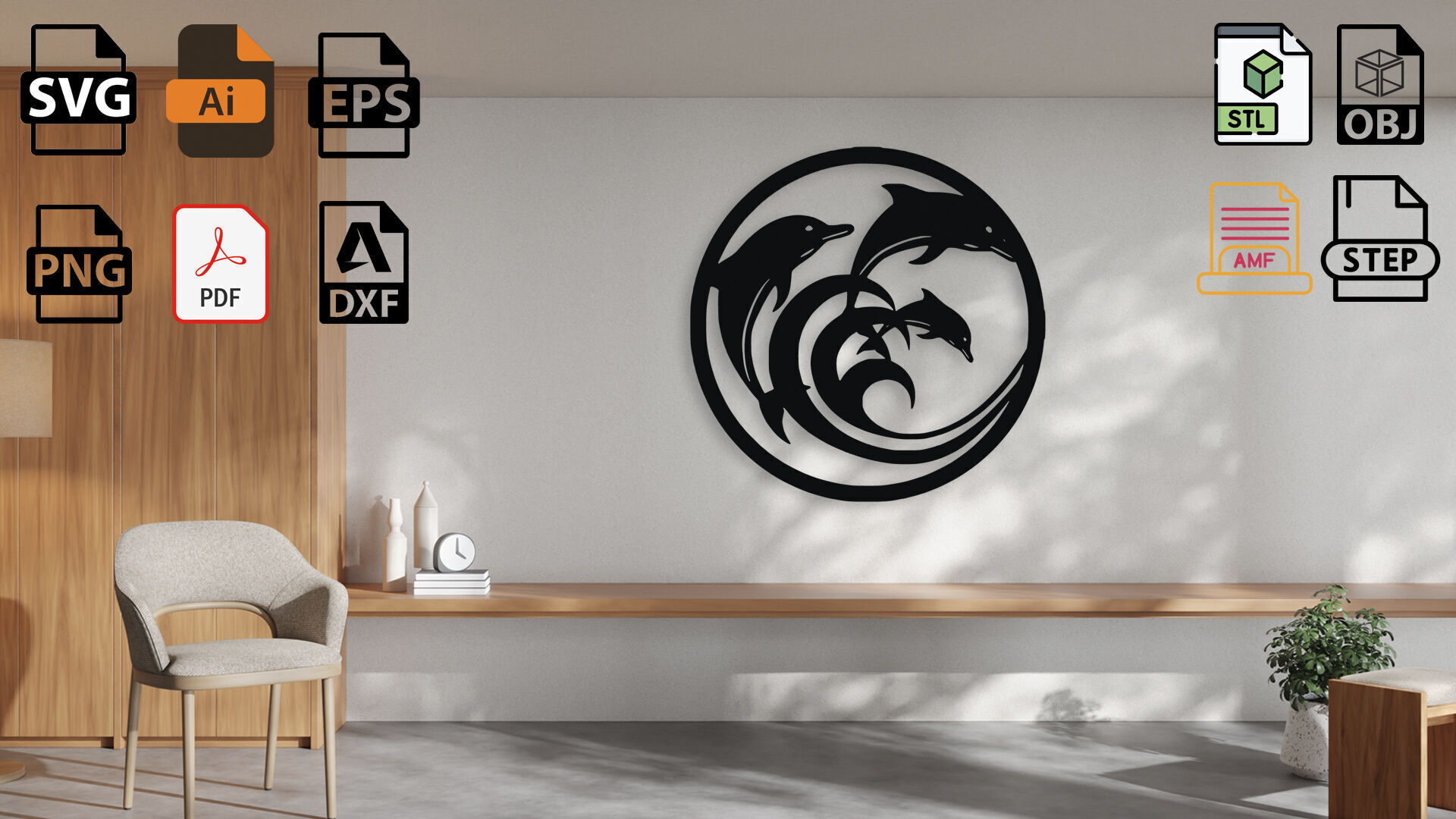 Dolphin Wall Decor 3D model_1