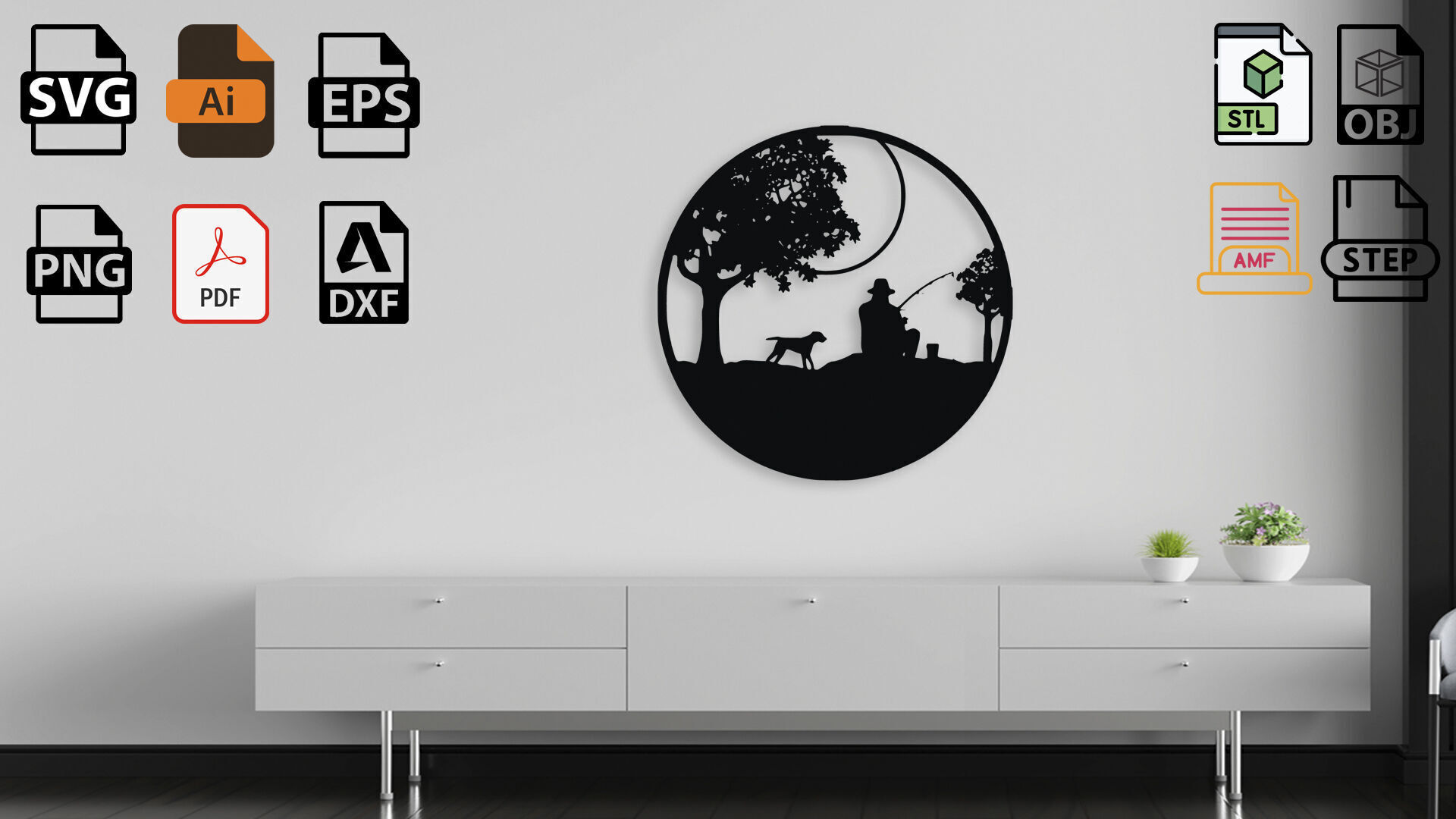 Fishing Scene Wall Decor 3D model_5