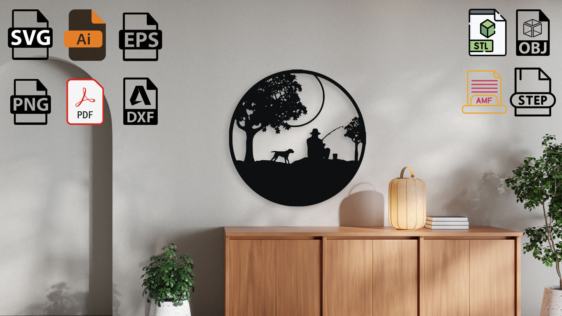 Fishing Scene Wall Decor 3D model_2