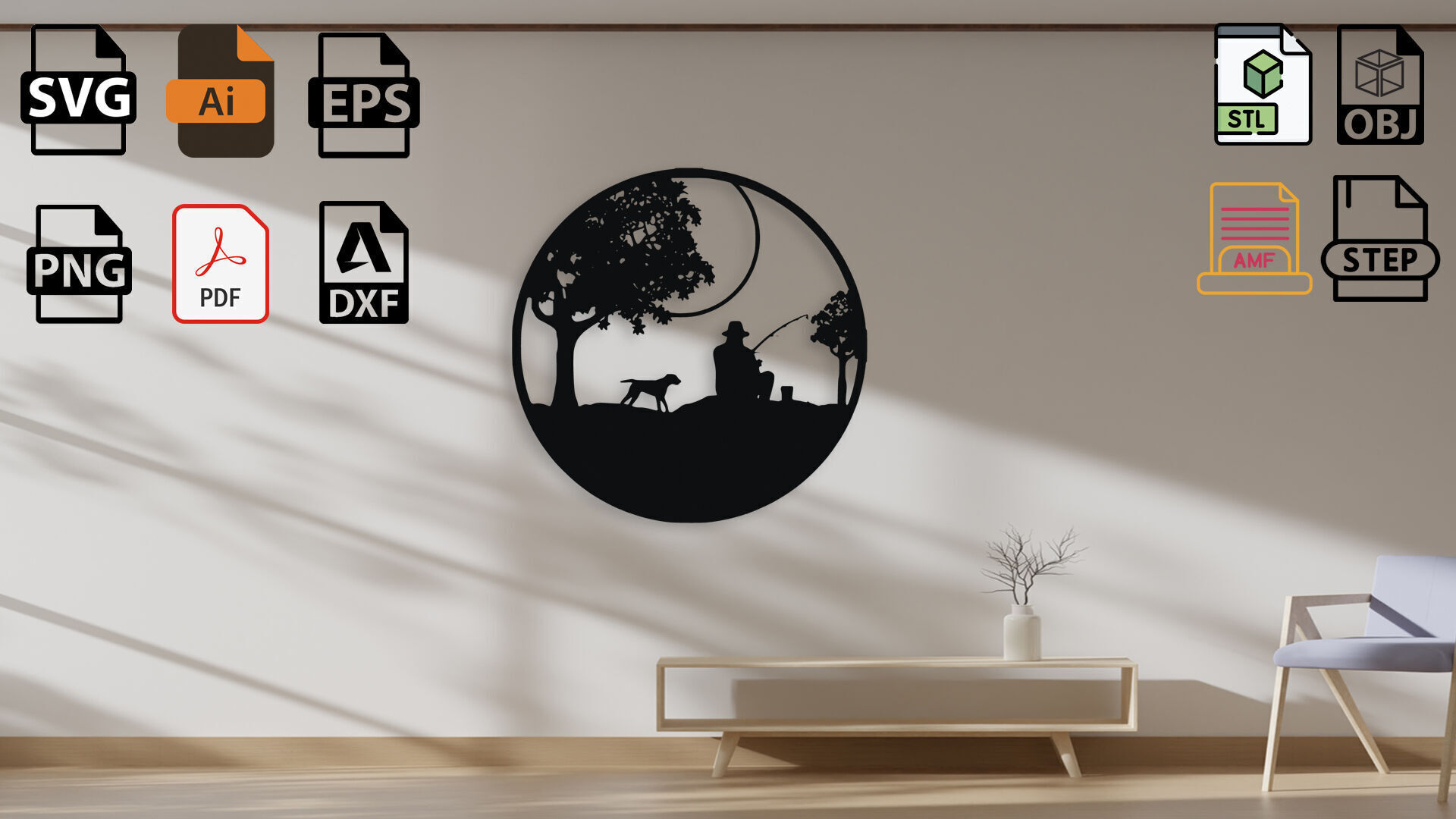 Fishing Scene Wall Decor 3D model_4