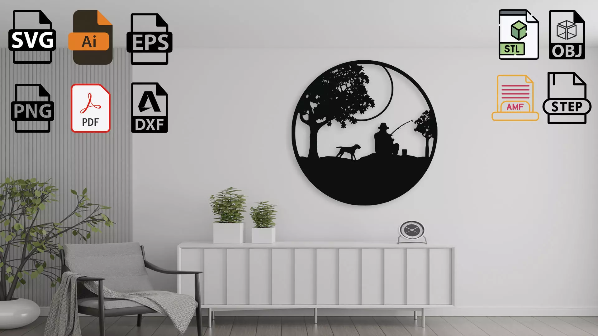 Fishing Scene Wall Decor 3D model_0