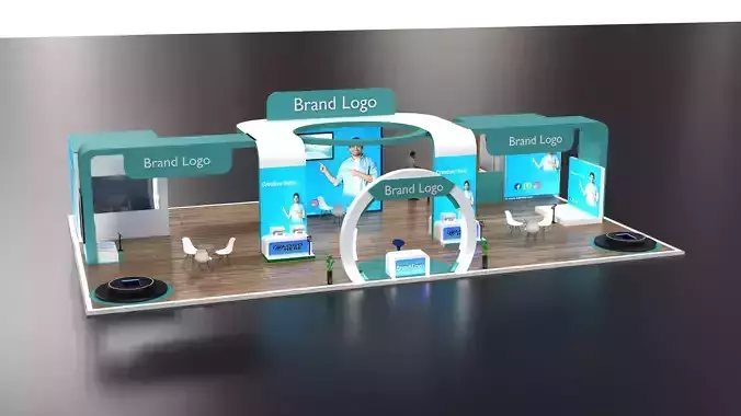 Modern trade booth with central arch structure 3D model
