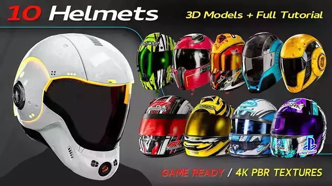 10 Helmets Low-poly 3D model