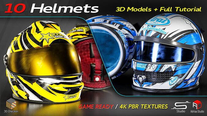 10 Helmets Low-poly 3D model 3