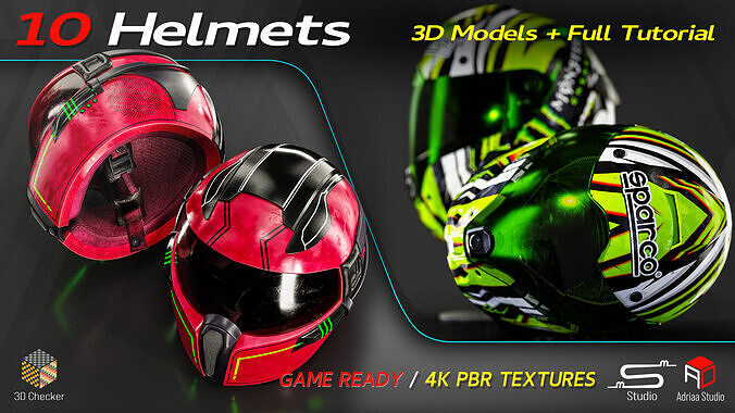 10 Helmets Low-poly 3D model 6