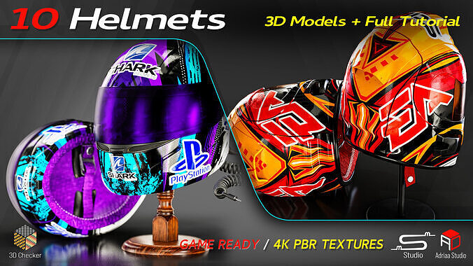 10 Helmets Low-poly 3D model 4