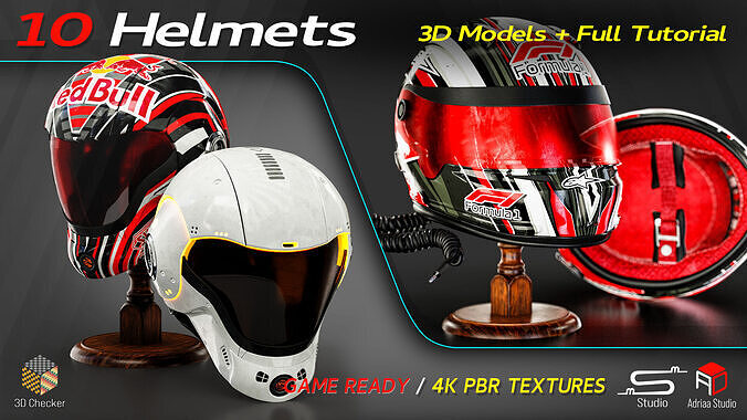 10 Helmets Low-poly 3D model 7