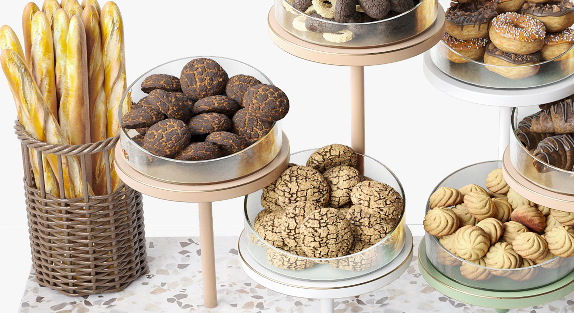 Display case with sweets and desserts 3D model_6