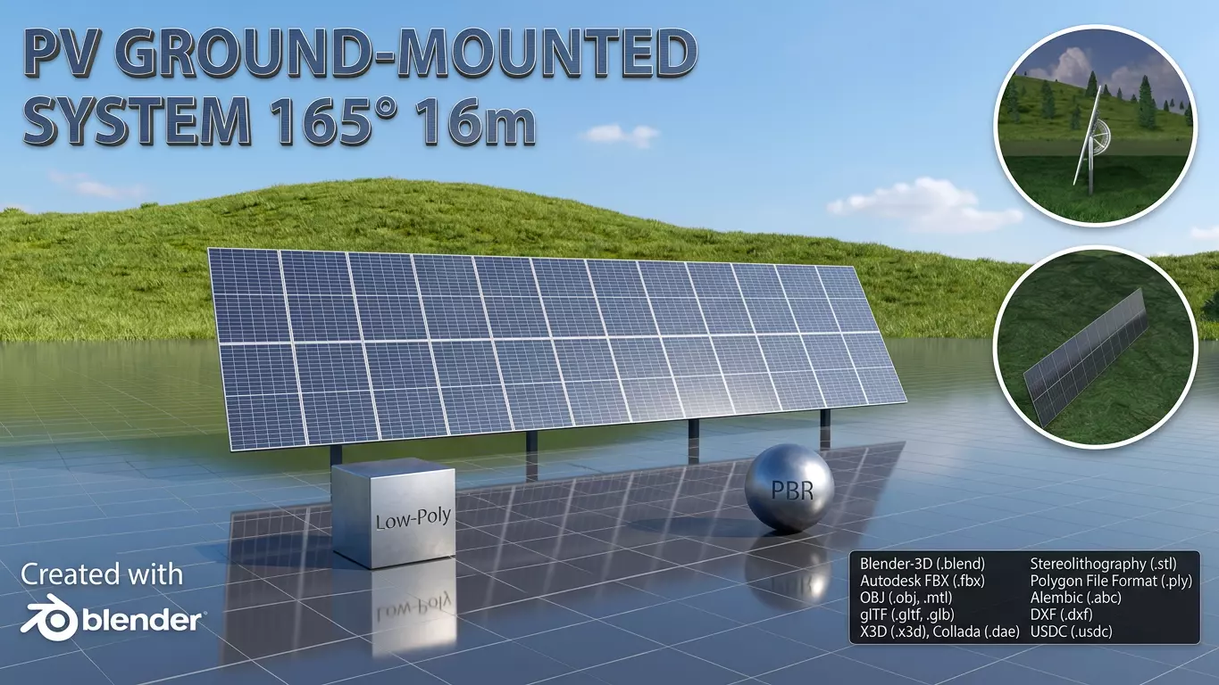 Photovoltaics for farmers 165 degrees 16m Low-poly 3D model
