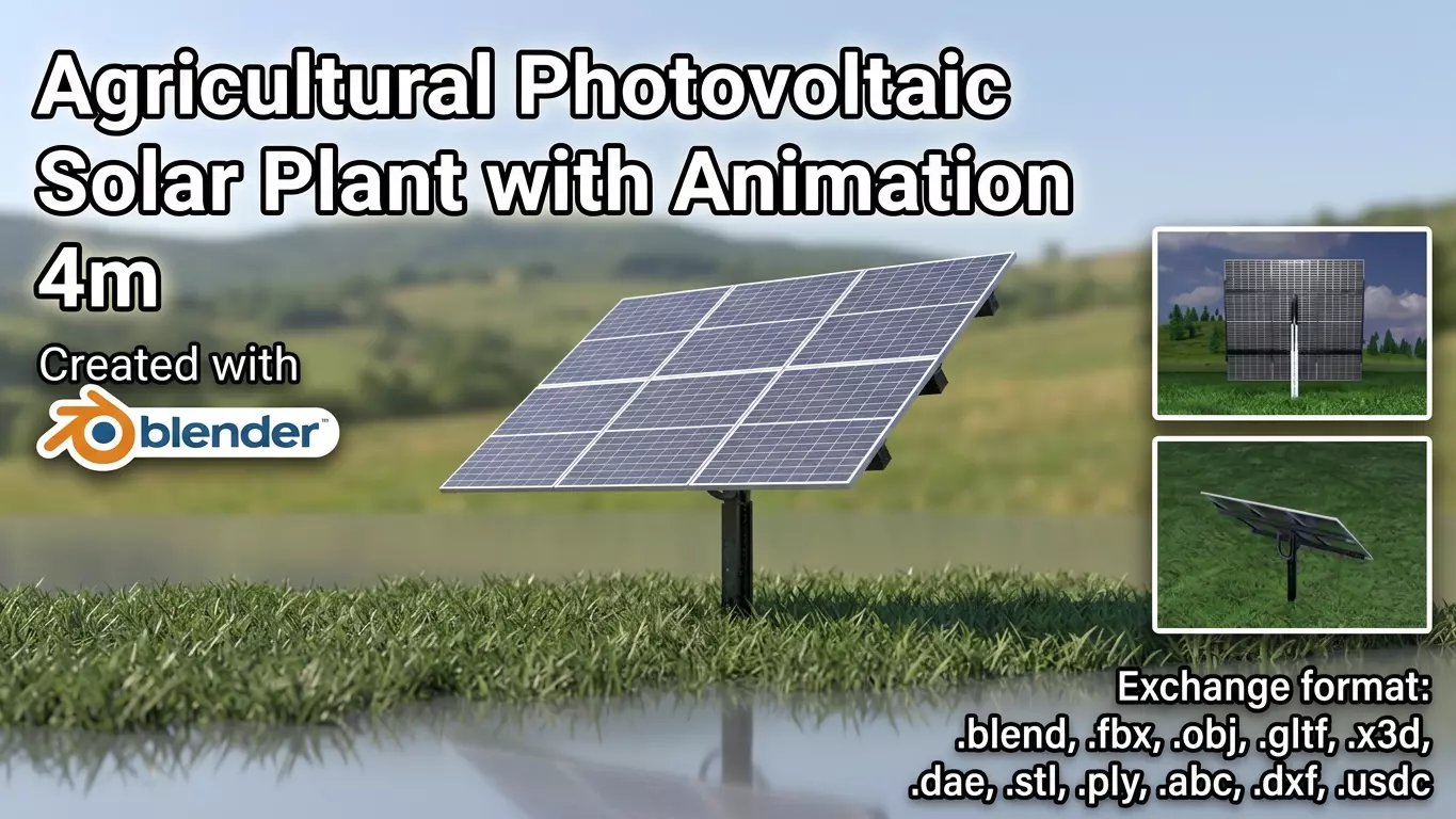 Agricultural photovoltaic solar-power-system with animation 4m Low-poly 3D model
