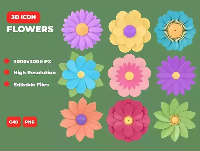  Flowers 3D Icon Pack