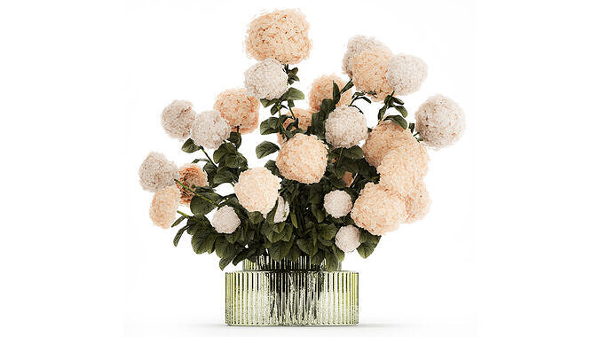 Beautiful large festive bouquet  in a glass vase hydrangea 592 3D model
