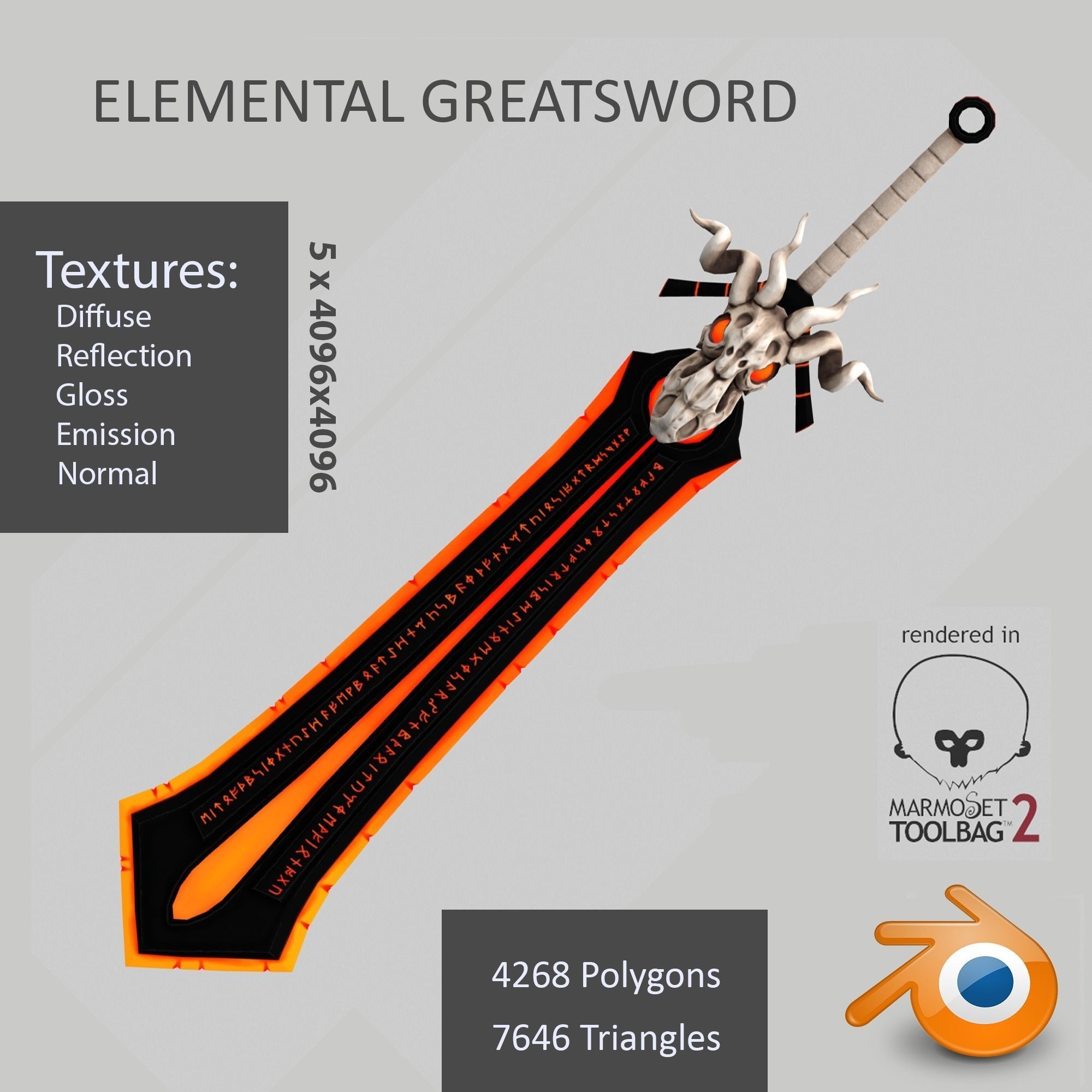 Elemental Greatsword Low-poly 3D model