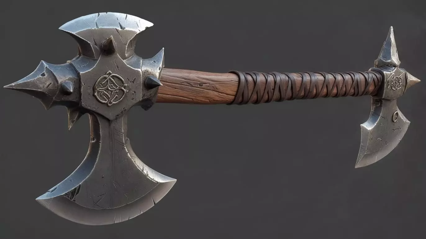 Stylized Fantasy Double-Edged Battle Axe Game Ready 3D Model 3D model_0