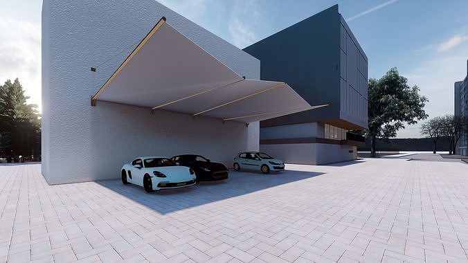 Modern Triangular Car Parking Shade  Low-poly 3D model
