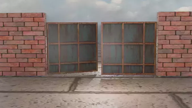 Rusty Industrial Gate  Game Ready Low Poly 3D Model
