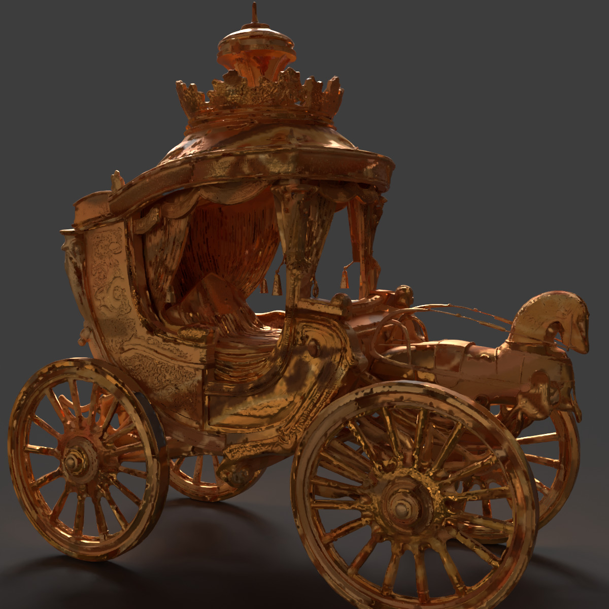 Chinese ancient golden  carriage   3D model_6