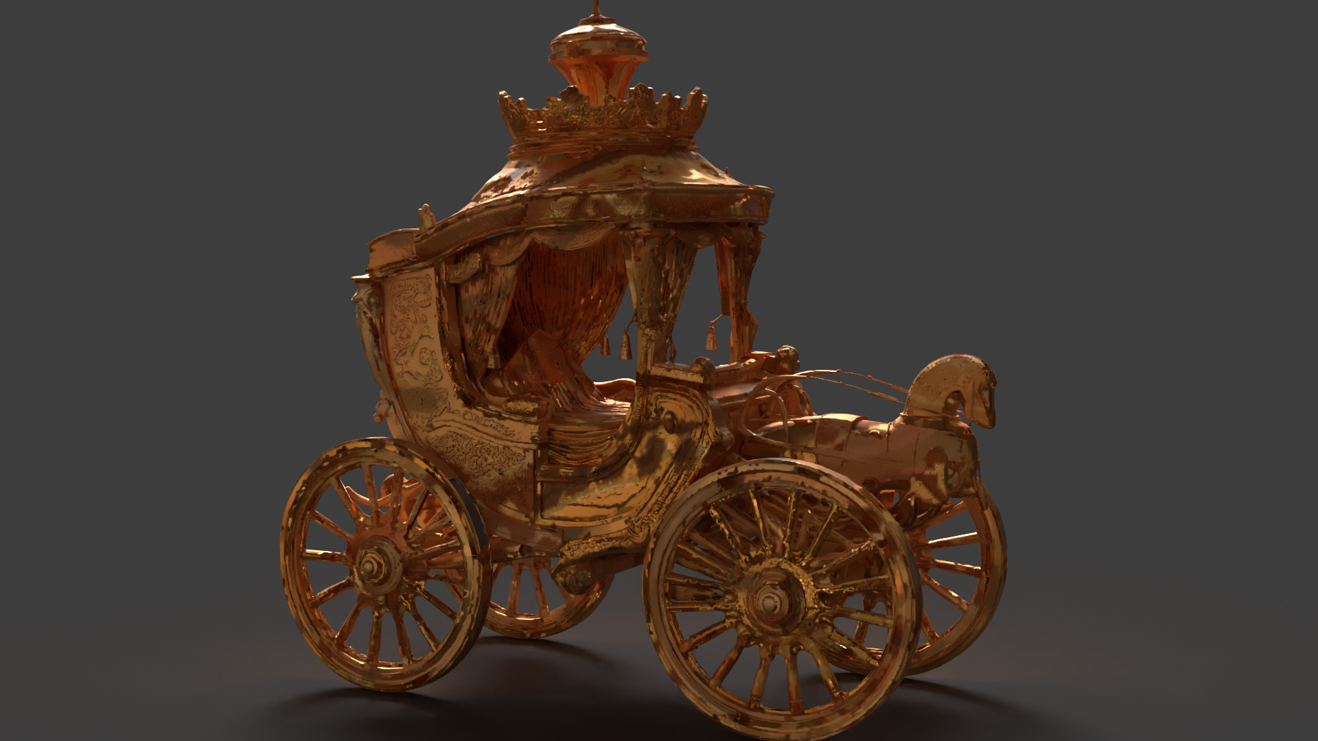 Chinese ancient golden  carriage   3D model_5