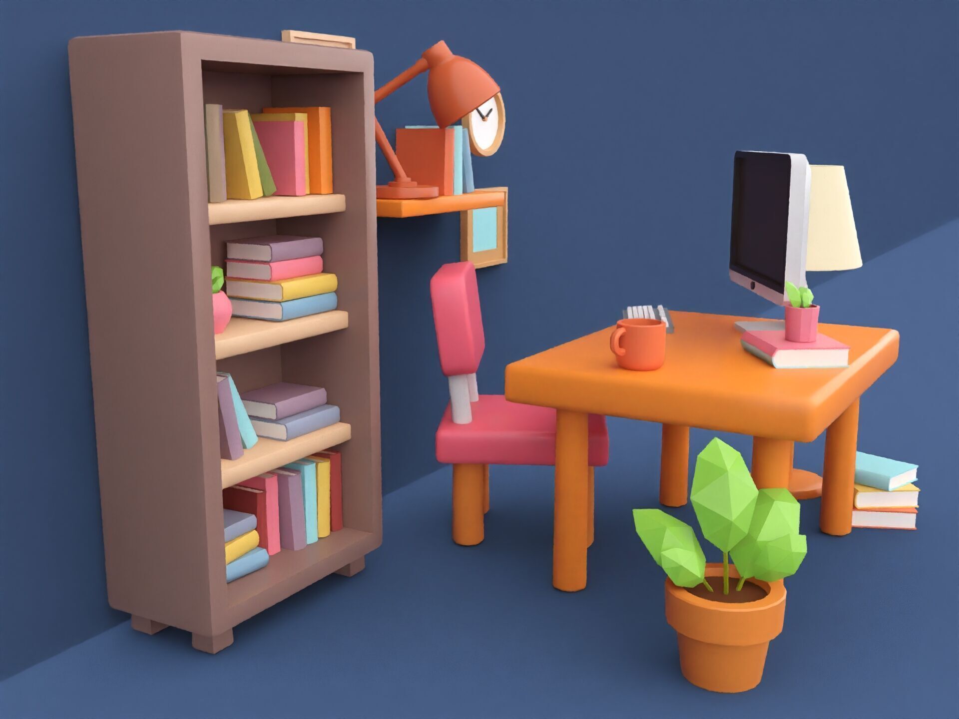 Cute Low Poly Room Props Collection Low-poly 3D model_2