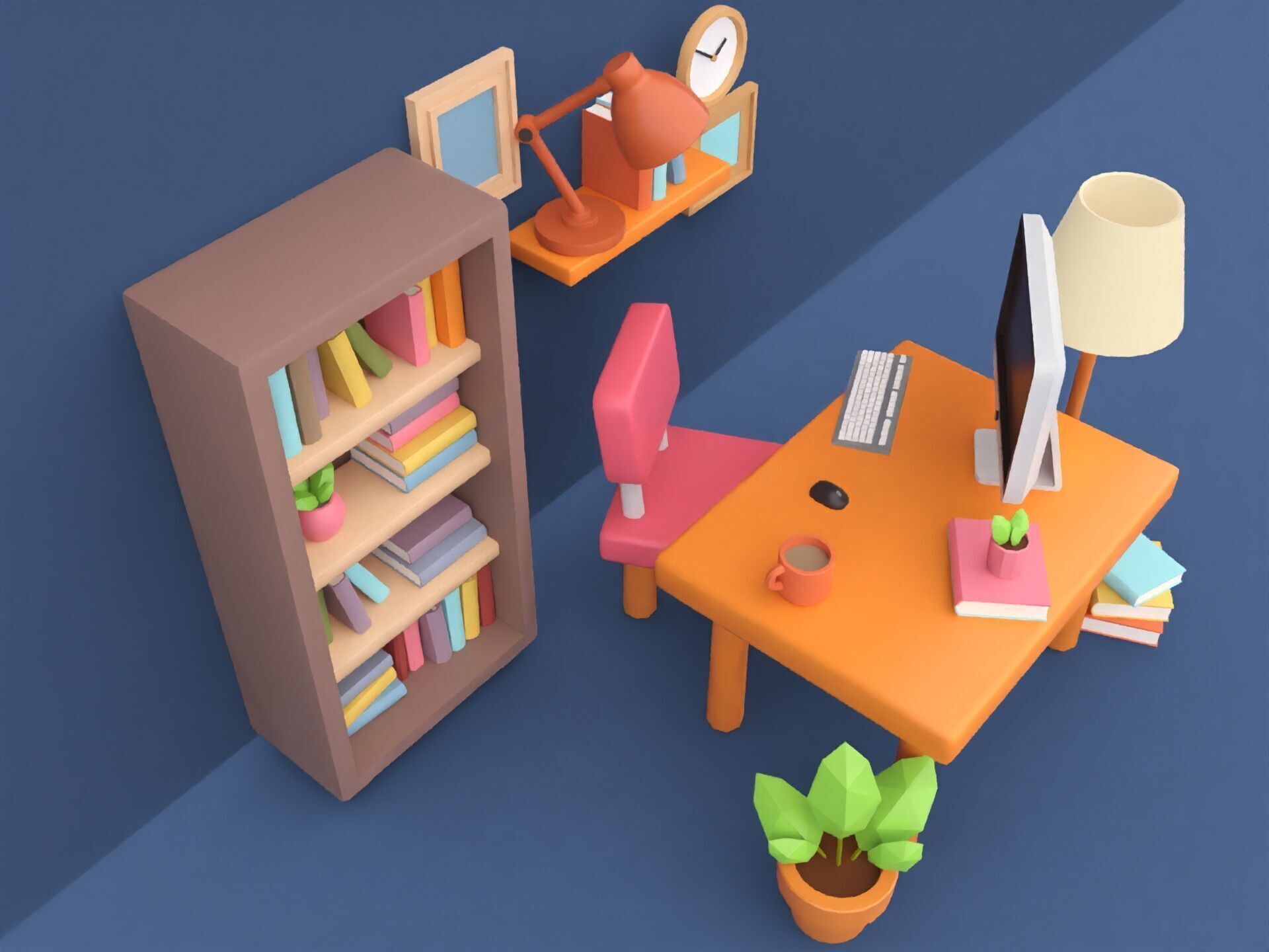 Cute Low Poly Room Props Collection Low-poly 3D model_1