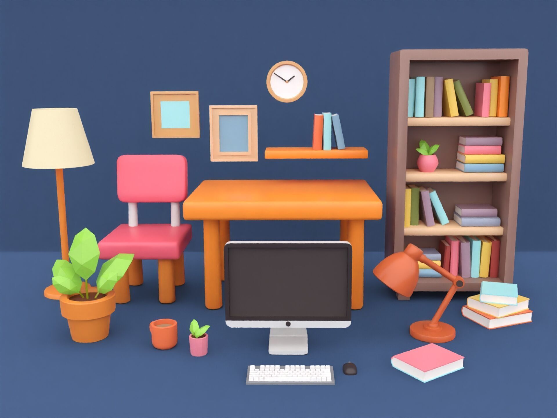 Cute Low Poly Room Props Collection Low-poly 3D model_5