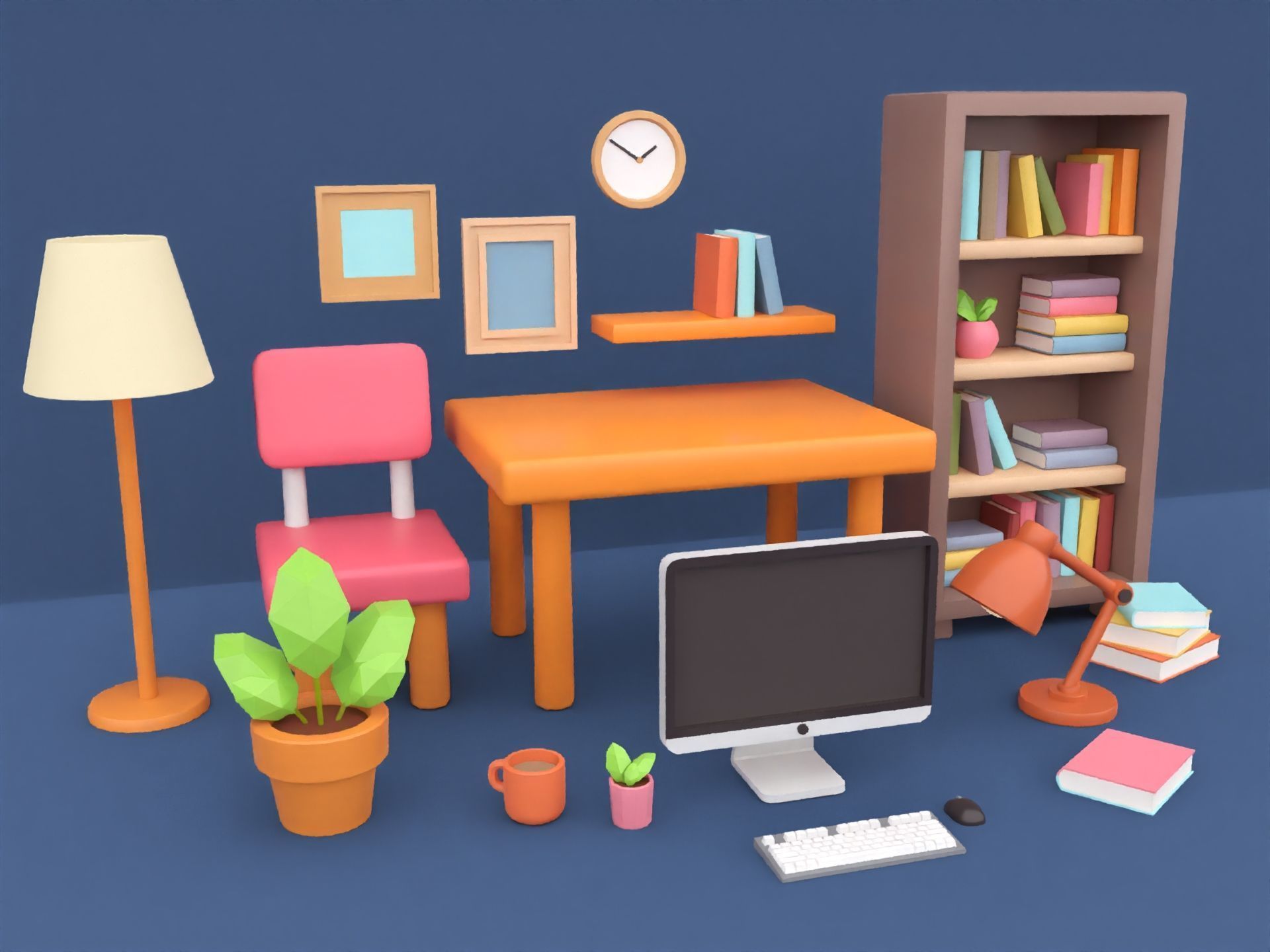 Cute Low Poly Room Props Collection Low-poly 3D model_6
