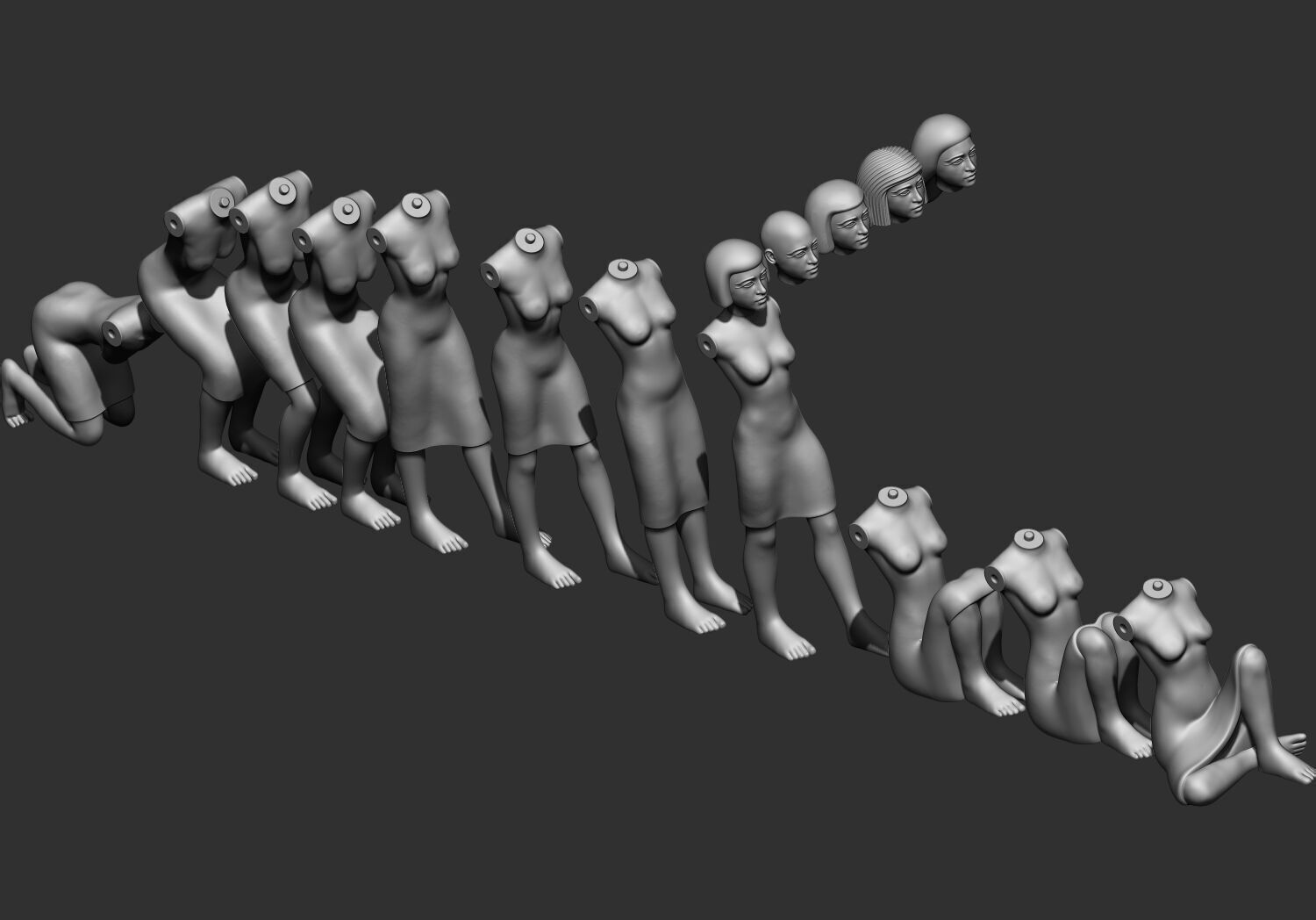 Ancient Egyptian Female Workers Miniature 3D Printable Model V2 3D print model_1