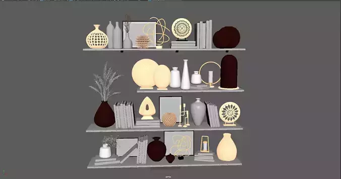 Decorative Wardrobe Set 3D Model  Game Ready   UV Mapped