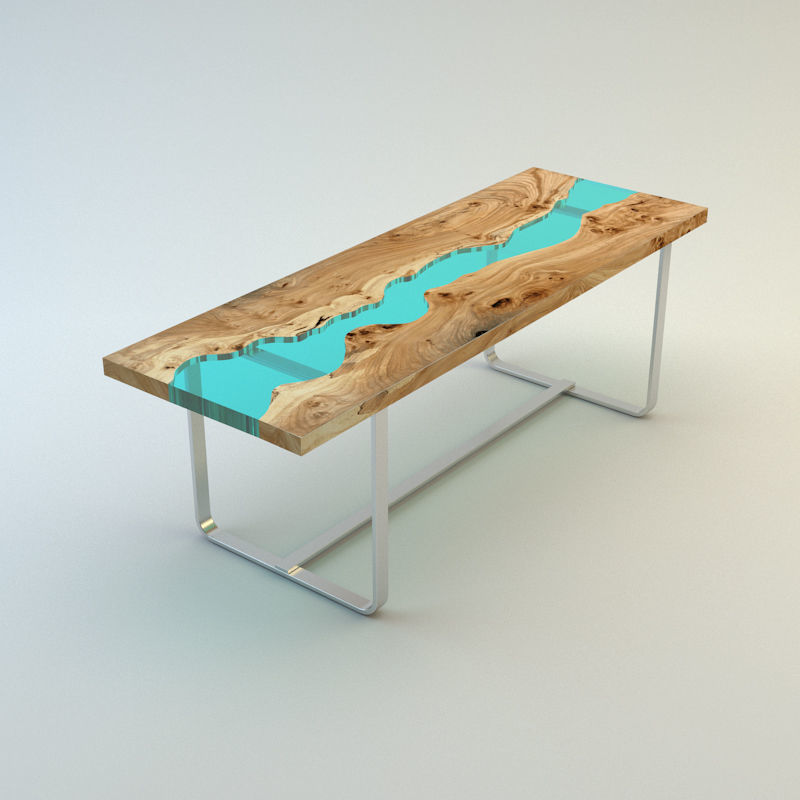 Wood table Embedded with Glass Rivers 3D model CGTrader