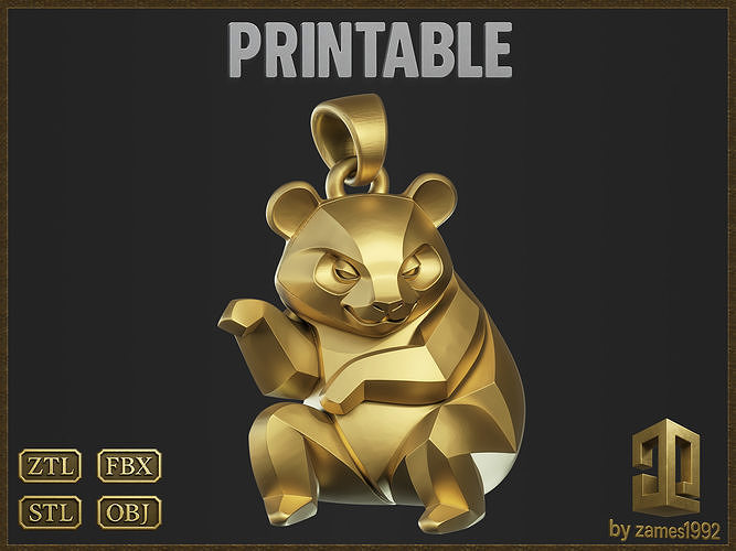 Stylized Panda Jewelry Pendant 3D print model