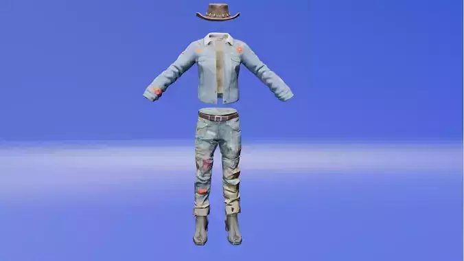 Cowboy Attire in Blue Sky Western Outfit Model for Frontier 3D model