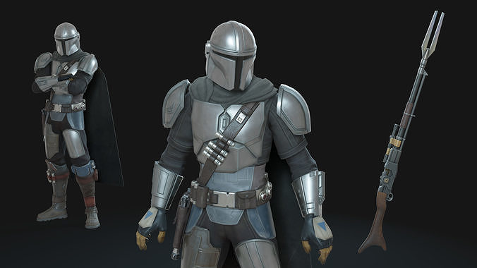 Mandalorian 3D Model and Rifle Animation Ready Bounty Hunter Low-poly 3D model