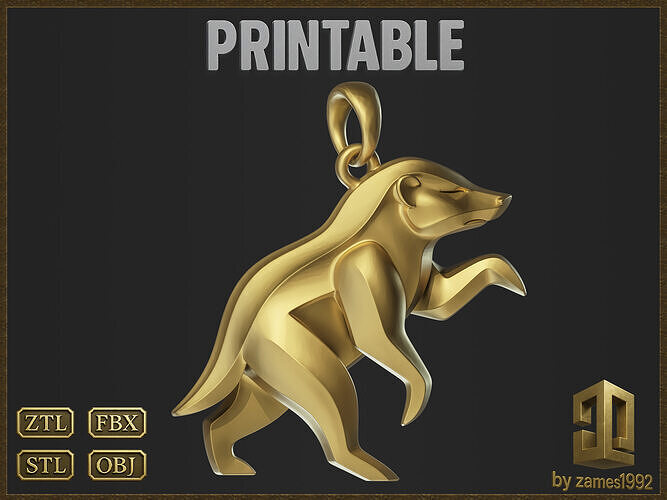 Honey Badger Minimalist Pendant 3D print model
