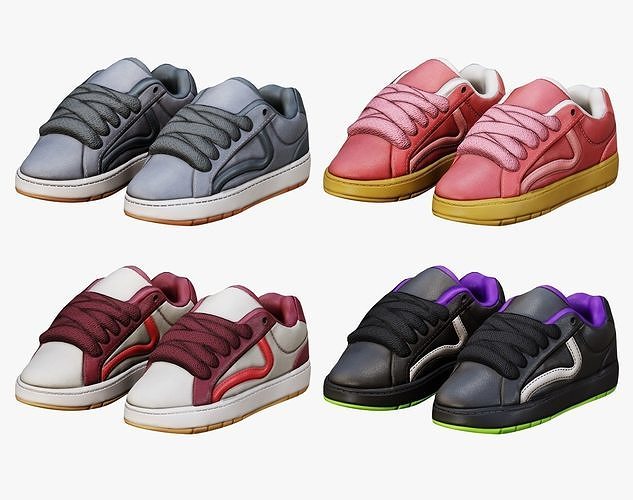Skater Shoes Pack Y2K Low-poly 3D model