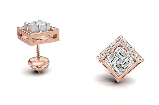Square Diamond Stud With Baguette Style   3D print model