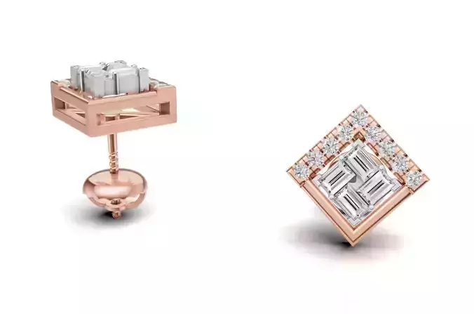 Square Diamond Stud With Baguette Style  