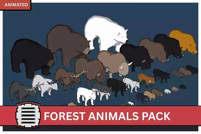 Animated Forest Animals Pack - Low poly stylized models Low-poly 3D model