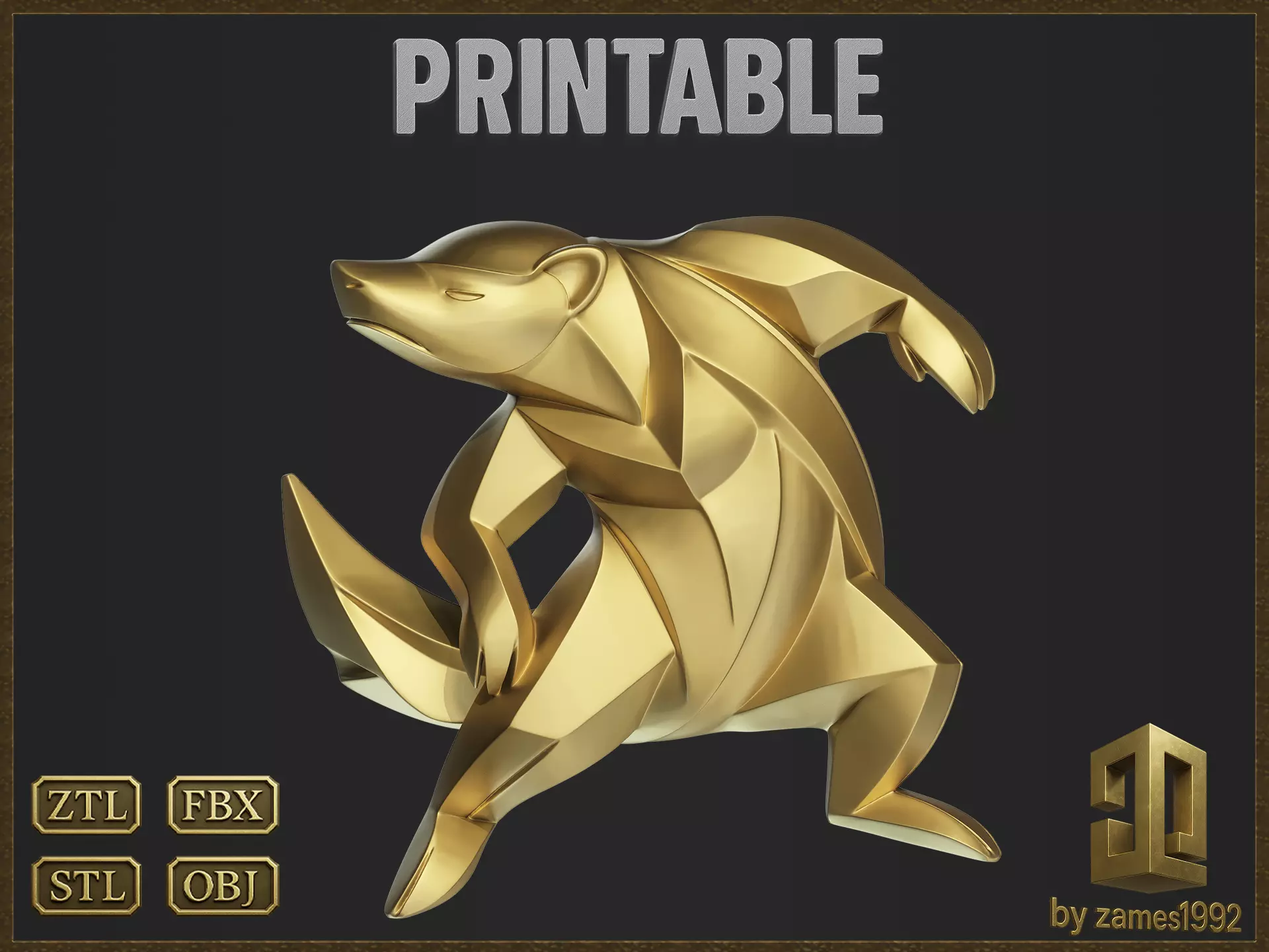 Modern Honey Badger Geometric Figure 3D print model_0