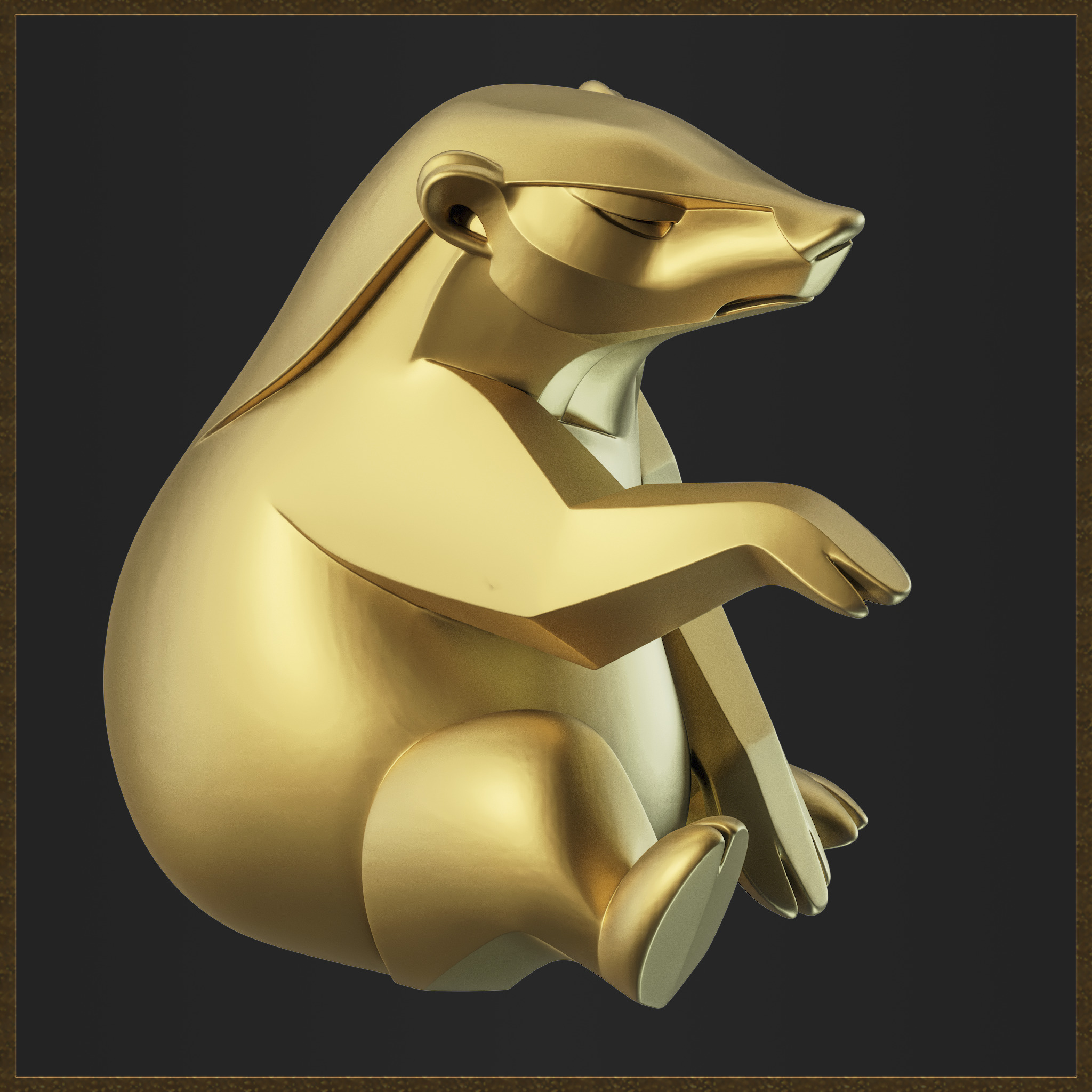 Geometric Honey Badger Figure 3D print model_6