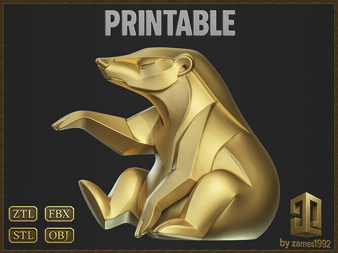 Geometric Honey Badger Figure 3D print model
