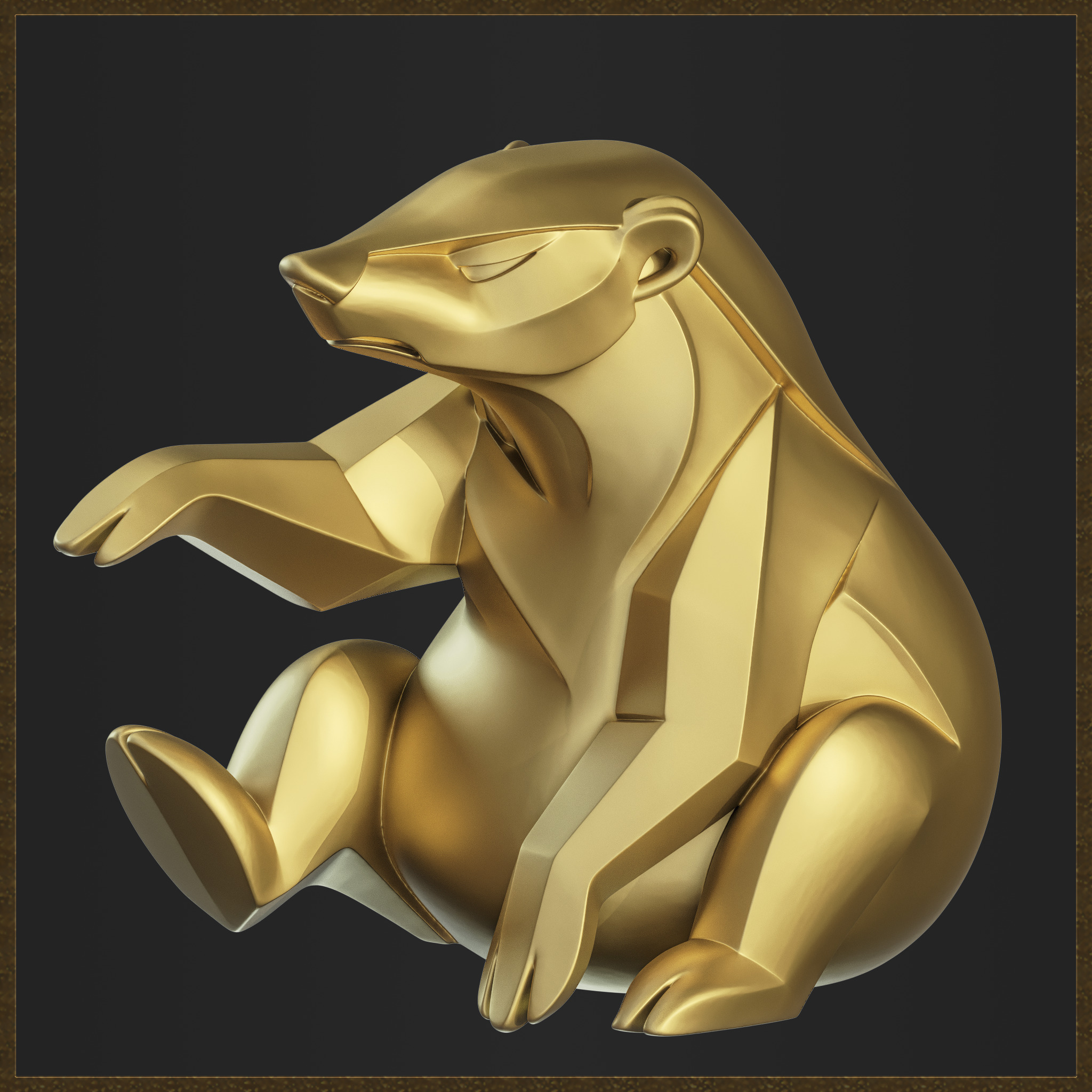 Geometric Honey Badger Figure 3D print model_1