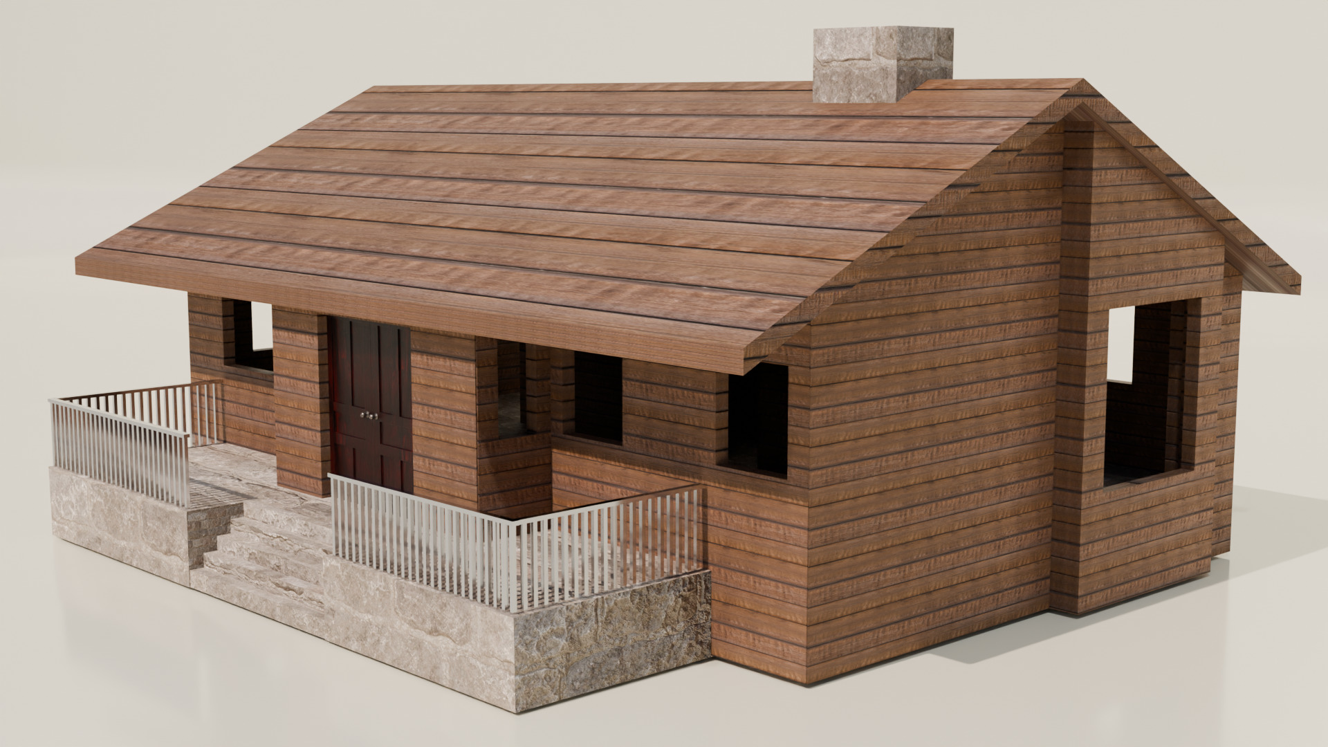 WOOD CABIN Low-poly 3D model_1