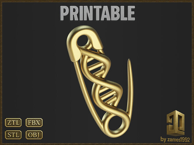 Safety Pin DNA Pendant 3D print model