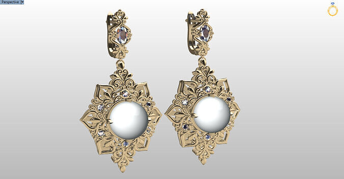 royal art deco pearl earrings 3D print model