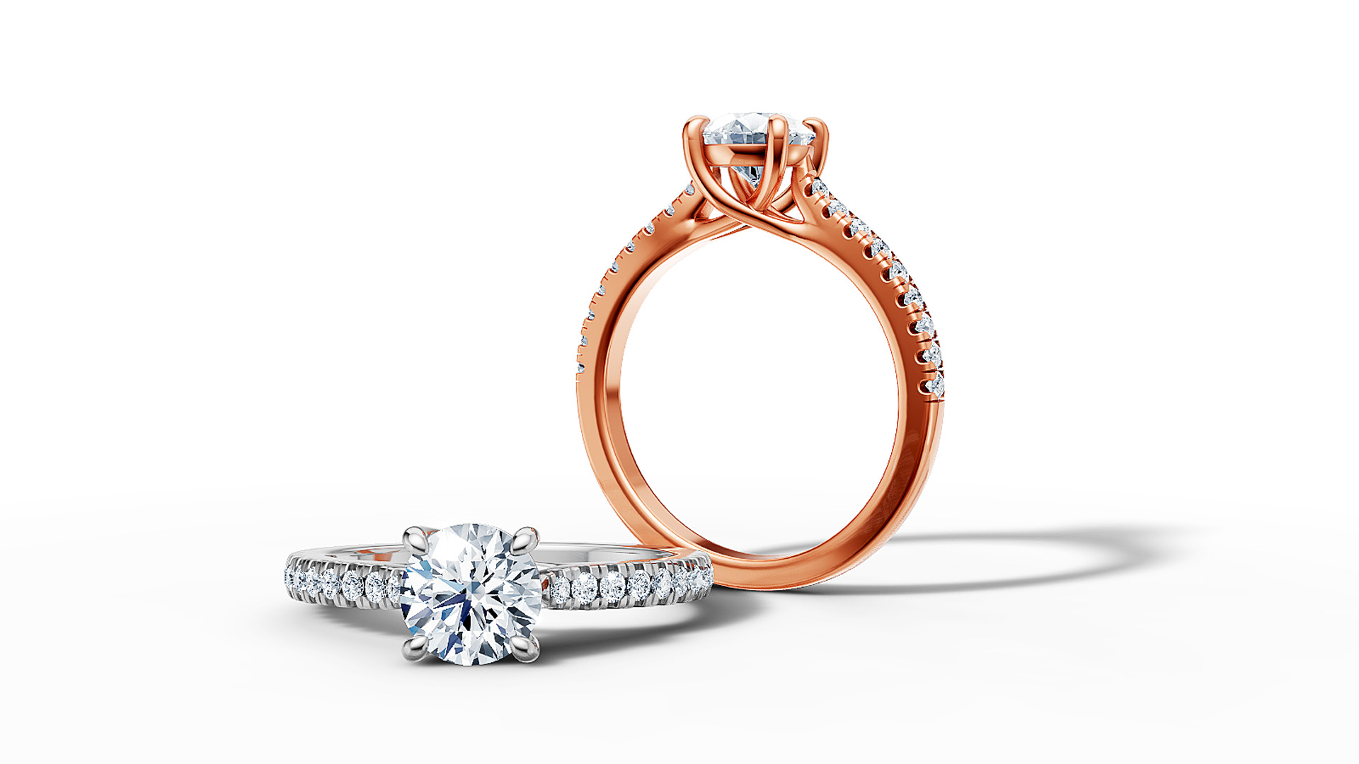 1ct Diamond Trellis Solitaire Engagement Ring  Pave Setting  3D print model_1