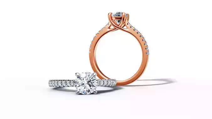1ct Diamond Trellis Solitaire Engagement Ring  Pave Setting  3D print model